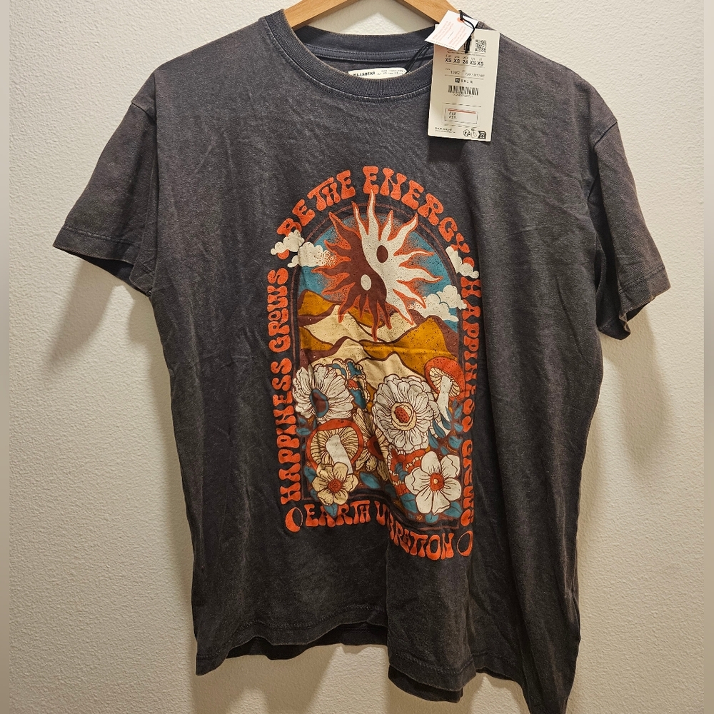 Washed Effect Graphic Tee Boho 70s Style - Picture 3 of 5
